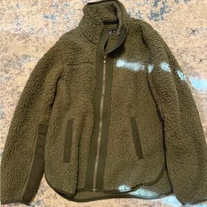 Abercrombie & Fitch Olive Green soft a&f Sherpa Zip-Up Jacket
